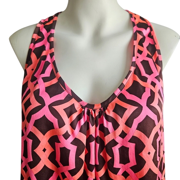 Alice & Trixie Silk Pink Orange Black Geometric Print Tank Top Size Large - Picture 2 of 9